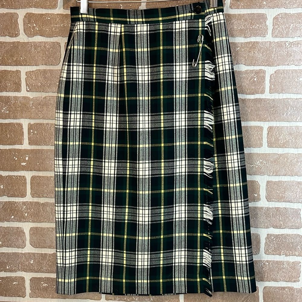 Vintage 90s Wool Skirt Plaid Pleated Academia Grunge Blue Green Size 10 Talbots